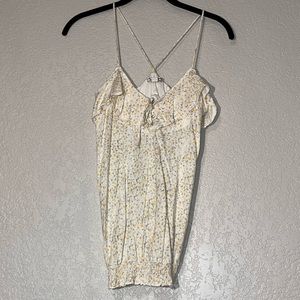 American Eagle Small White and Yellow Floral Tank Top with Smocked Waist